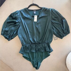 Express Deep Green Puff Sleeve Bodysuit | NWT